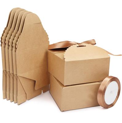 China Disposable Customized Foldable Craft Kraft Paper Gift Boxes Packaging With Ribbon for sale