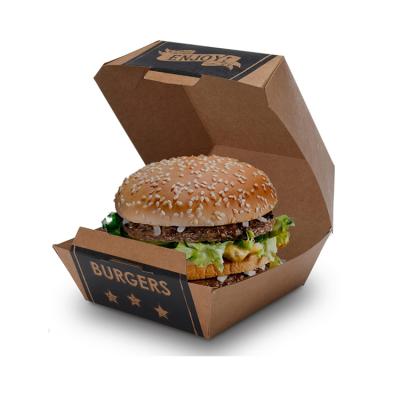 China Disposable 4x4 Clamshell Cardboard Kraft Paper Hamburger Box Disposable Custom Printing Takeout Packaging for sale