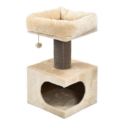 China New Design Sustainable Mail Kitten Cat Scratching Replaced Corrugated Paper Beige Fur Pet Cat Tree for sale