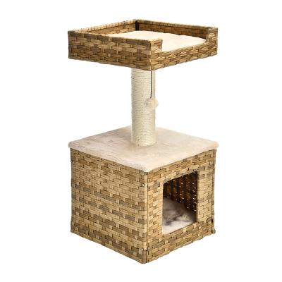 China Petstar Small Cat Stand Condo House Living Lifestyle Rattan Demountable Cat Tree for sale