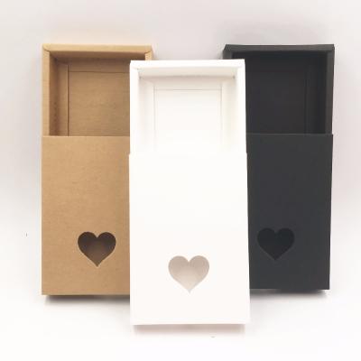 China Recycled Materials Wholesale Custom Heart Shape Window Black Drawer Kraft Paper Box For Sock for sale