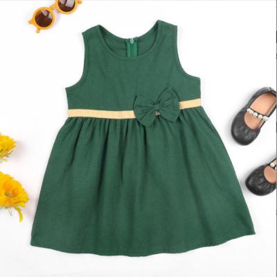 China Wholesale 2022 Summer Washable Girls Bow Princess Dress Fashion Green Children Sleeveless Dress for sale