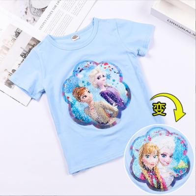 China Wholesale anti-pilling 2022 summer thin children's double t-shirt thin color top pink sequined t-shirt for sale