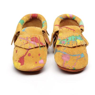 China Comfy Child Prewalker Print Baby Boy Suede Bow Bebe Shoes Handmade Infant First Walkers Round Yellow Colorful Moccasin Kids for sale