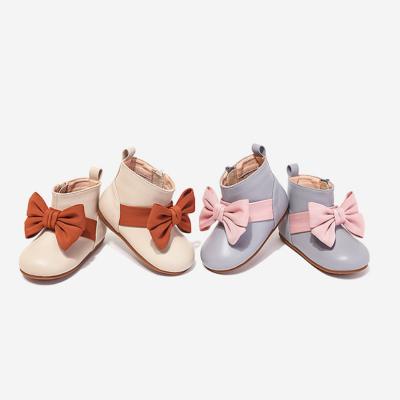 China Around 2022 Bowknot Soft Bottom Infant Shoes Toddler Spring Babies Boots Soft Bottom Non-slip Children Plush Rejects Kids Outdoor Shoes for sale