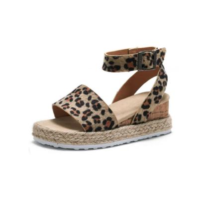 China 2022 New Anti-odor Girls' String Sandals Leopard Print Sandals for Kids in Europe Heel Platform Casual Sandals Outside for sale