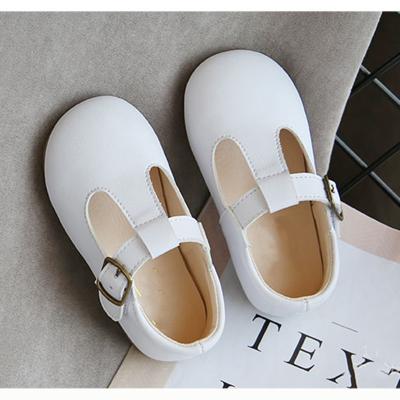 China Around 2022 Boys Baby T Strap Sneakers Kids Leather Trim Summer Black Mary Janes Kids Sandals White Shoes Girls Shoes New for sale