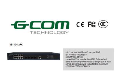 China 4 MAC address S5110-12PC × 100M/1000M SFP 12 Hafen POE Gifabit Schalter-18K zu verkaufen