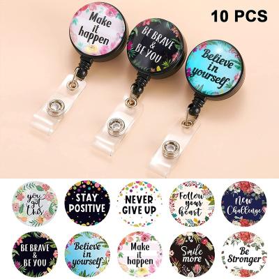 China ID Card Badge Holding Customized Badge Reel with Retractable Inspirational Motivational Quotes ID Badge Holder Badge Reels with Clip on ID Card Holders for sale