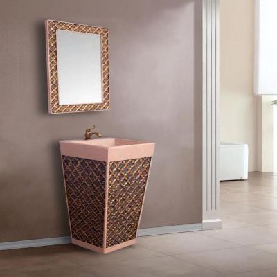 China Original Unique Design Factory Sandstone Square Wash Basin Bathroom Pedestal Sink With Mirror for sale