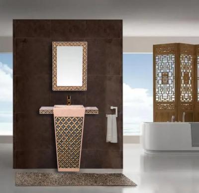 China Popularity Unique New Design Sandstone Bathroom Pedestal Wash Basin Rectangular Sink With Mirror for sale