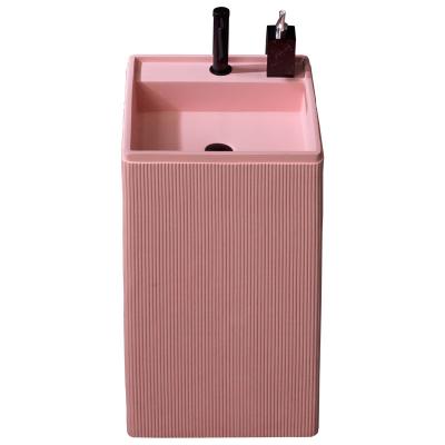 China Hotel Stone Living Basin Modern Solid Outdoor Glossy Pink Bathroom Freestanding Basin for sale