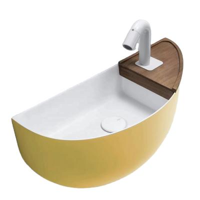 China New Style Gold Color Solid Modern European Outdoor Bathroom Sink Basin Wall Hanging Hang Sink for sale