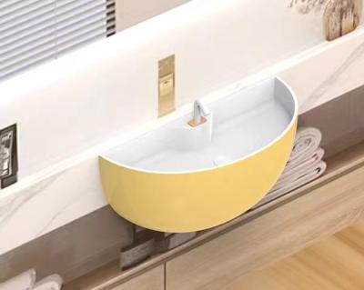 China New Modern Artificial Stone Rose Wall Hung Wash Hand Basin Color Wash Basin Bathroom Sink for sale