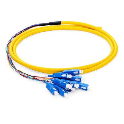 China FTTX 9/125 SC UPC 12 Fiber Pigtail Group SC/UPC Singlemode Color Coded Pigtail 0.9mm for sale