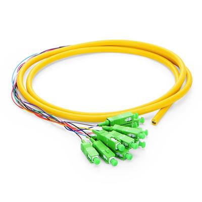 China FTTX SC APC 12 Fibers Single Mode 9/125 Fiber Optic Pigtail SC/APC Color Coded Pigtail 0.9mm for sale