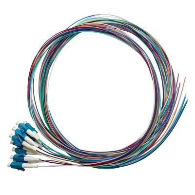 China FTTX LC UPC 12 Fibers Single Mode Unjacketed Fiber Optic Pigtail LC/UPC Color Coded Pigtail for sale