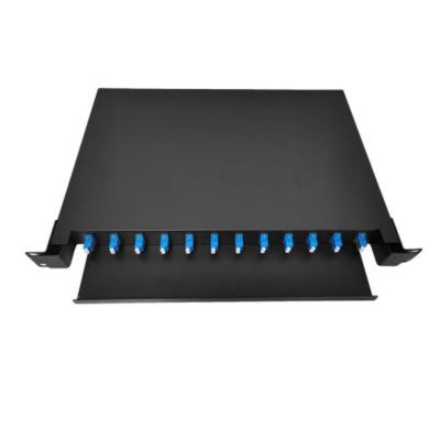 China FTTX Rack Mount Patch Panel 12 Ports 19 Inch Slide 24 Core Loaded Fiber Adapter Fiber Optic Cabinet Enclosure 1U Rack Mount P.J. for sale