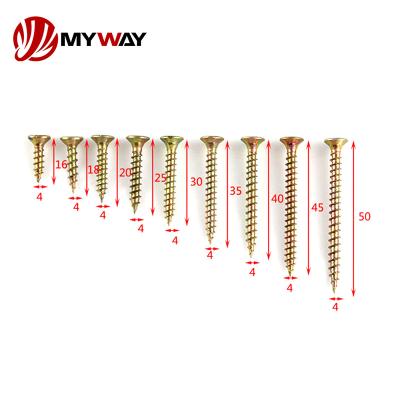 China Countersunk Wholesale Wood Screw Flat Double Head Screws Fasteners Wooden Countersunk Yellow Zinc Plated Chipboard Screws for sale