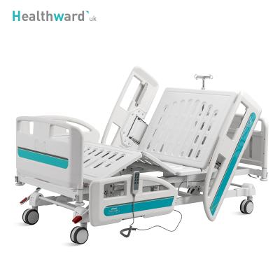 China Siderails ICU Commercial Medical Bed ABS Furniture Y6t8y Healthward Adjustable 3 Function Foldable Electric Hospital Bed With Casters for sale