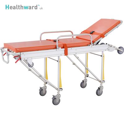 China Modern SKB039(D) Healthward Stainless Steel Portable Adjustable Folding Trolley Emergency Ambulance Stretcher Patient Trolley for sale