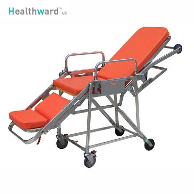 China Modern SKB039(E) Professional Transport Cart Foldable Hospital Patient Healthward Ambulance Wheelchair Stretcher Adjustable Trolley for sale