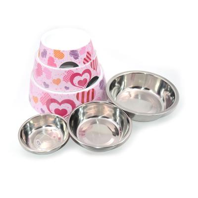 China Viable Heart Pink Large and Small Size Medium Stainless Steel Pet Bowl Dog Bowl Cat Bowl for sale