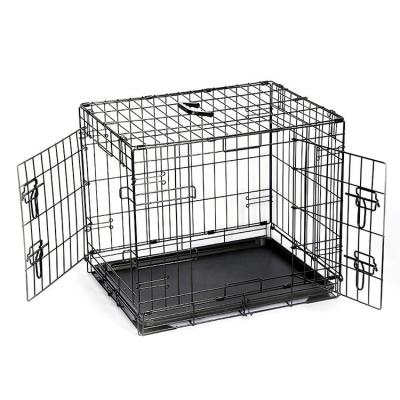 China Sustainable 22 24 30 36 42 48 Inch 2 Doors Horizontal Sliding Heavy Duty Iron Dog Cages for sale