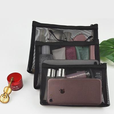 China Customized Casual Makeup Brush Storage Bag Mesh Cosmetic Bag Pouch Transparent Toiletry Bag for sale