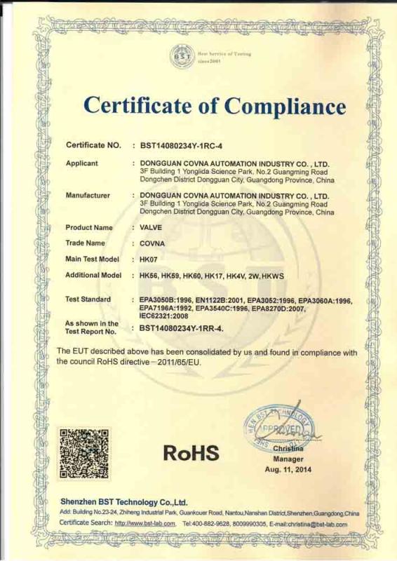 RoHS - Wenzhou COVNA Valve Co., Ltd.