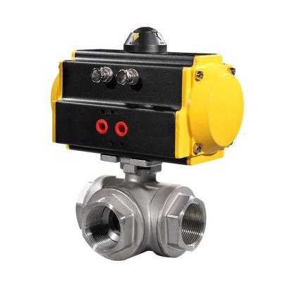 China General China Manufacturer DN25 1/2 Stainless Steel 304 Female Thread Pneumatic Actuator 3 Way Single Acting Ball Valve » for sale