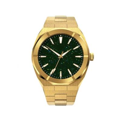 China Custom Logo Private Label Green Stardust Dial Stainless Steel Strap Japan Quartz Gold Watch Men Water Resistant for sale