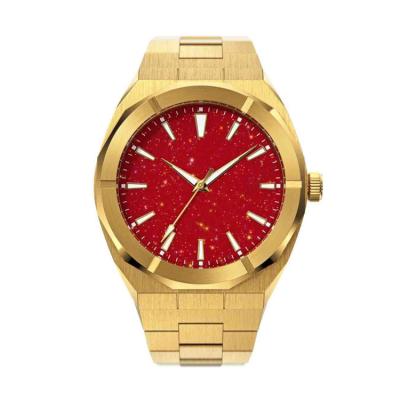 China Koshi OEM Water Resistant Clean Brand Stainless Steel Strap Japan Quartz Red Star Dust Gold Dial Watches For Men for sale