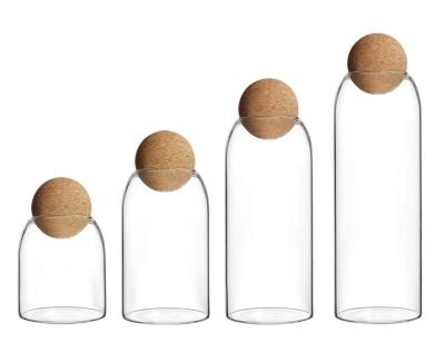 China Factory Price 550ml 750ml 1200ml Viable Round Cork Glass Bottle With Round Cork Lid for sale