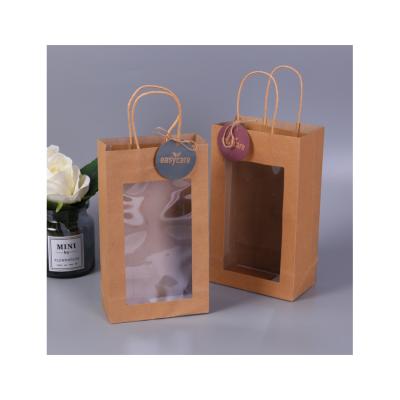 China OEM Paper Bag Manufacturer Recyclable PVC Window Brown Kraft Recyclable Paper Bag With Your Own Logo for sale