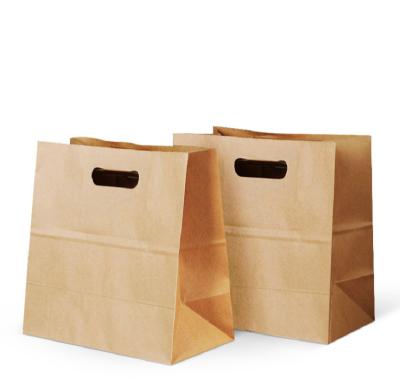 China Recyclable In Stock Fashion Recyclable Food Take Away Brown Kraft Paper Bag With Logo Print for sale