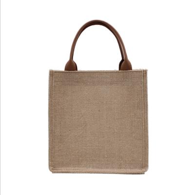 China Hot sale fashion heavy duty jute tote bag, jute bag with leather handle, canvas shopping bag for sale