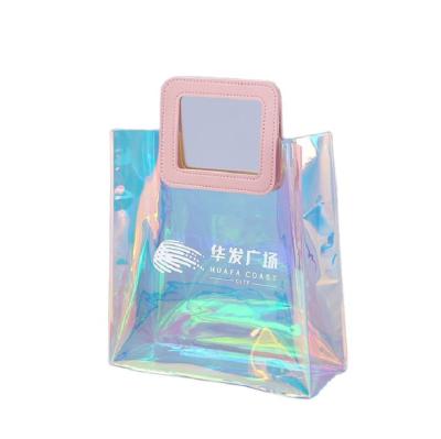 China Custom PVC Tote Bag Laser Clear Logo Beach Bag Female Holographic Transparent Lightweight Hot Sale Handbags for sale