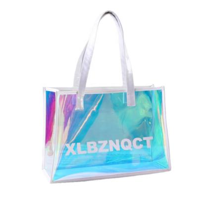 China Lightweight PVC Tote Bag Eco - Friendly Waterproof Clear Leather Handle , PVC Duffel Bag for sale