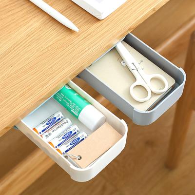 China Wall Mounted Drawer Storage Box Stick Self Case Modern Hidden Home Office Punch Free Stationery Organize Trash Bin Under Desk Rack Box for sale