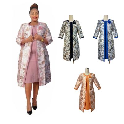 China Breathable hot sale Africa women plus size two piece turkey women office dresses church women plus size brocade suits for sale