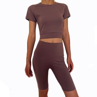 China Breathable Ladies Shape Short Sleeves And Yoga Pants Gym Wear Set Legging Suit Yoga Fitness Set For Women for sale