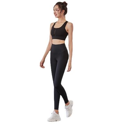 China Breathable yoga suit set horizontal mesh sports bra set cumulator shockproof vest set outdoor fitness suit for sale