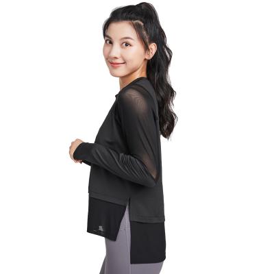 China Long Sleeve Yoga T-shirt Gym Wear Top Speed ​​Breathable Transparent Dry Exercise Gauze Fitness Routine Fitness For Women for sale