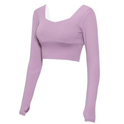 China New Breathable Yoga Use Women's Blazer Sleeve T-Shirt Along Tight Crop Top Fitness Shirt for sale