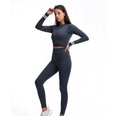 China Jogging Two Piece Set Yoga Long Sleeve Sports Suit Womens Custom Sports Tight Breathable Winter Pants Fitness Running Clothes for sale