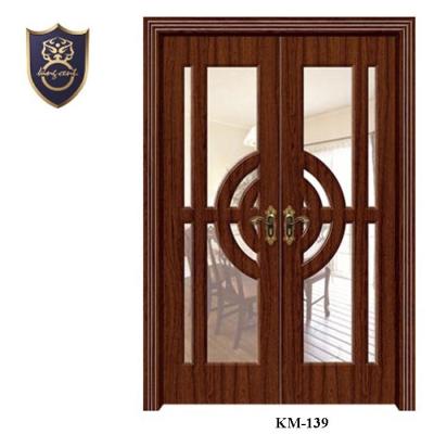 China Decoration Customized High Quality Modern Solid Wood PVC Materials Double Doors Simple Design Glass Sliding Doors MDF for sale