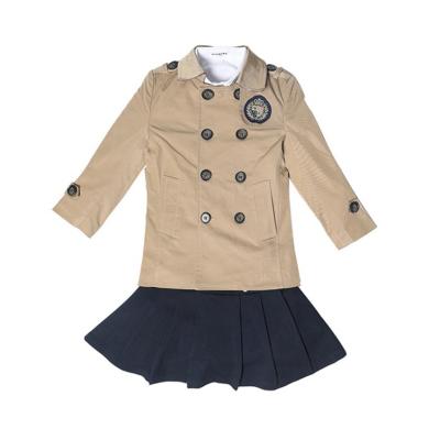 China Good School Elasticity Brand Name Cusotmized Design Kids White And Khak Kinderguarden School Uniform for sale