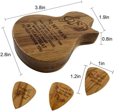 China Environmental Materials Guitar Pick Box Rack 3 Pieces of Wooden Guitar Picks, Acoustic Guitar Shaped Picks for sale