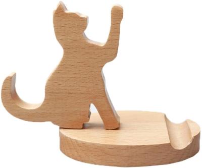 China Minimalist Wooden Cute Wooden Stand Holder Phone Cat Phone Desk Stand for sale